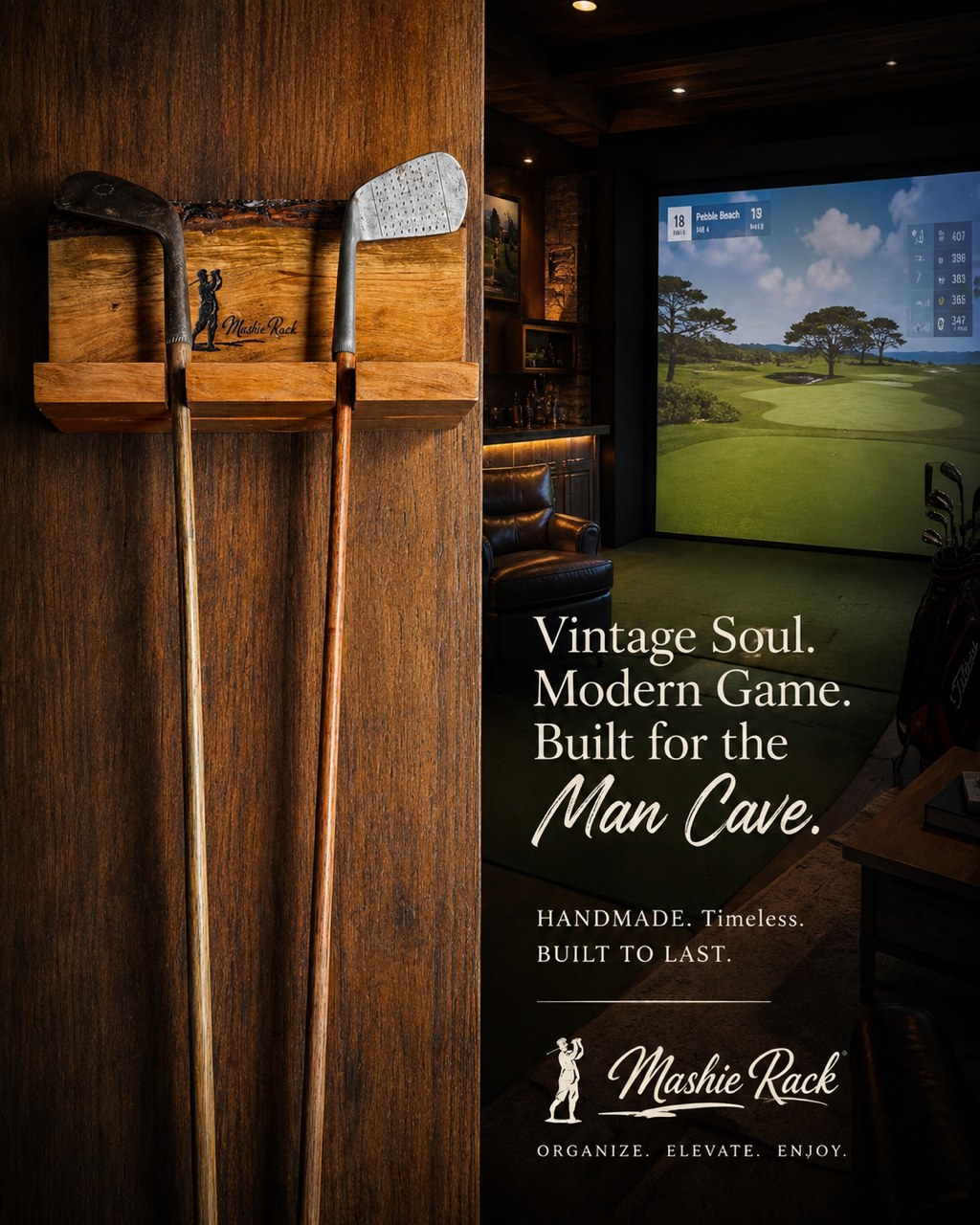 "⭐ LIMITED TIME SALE" Mashie Display w/ 2 Hickory Clubs - Cherry