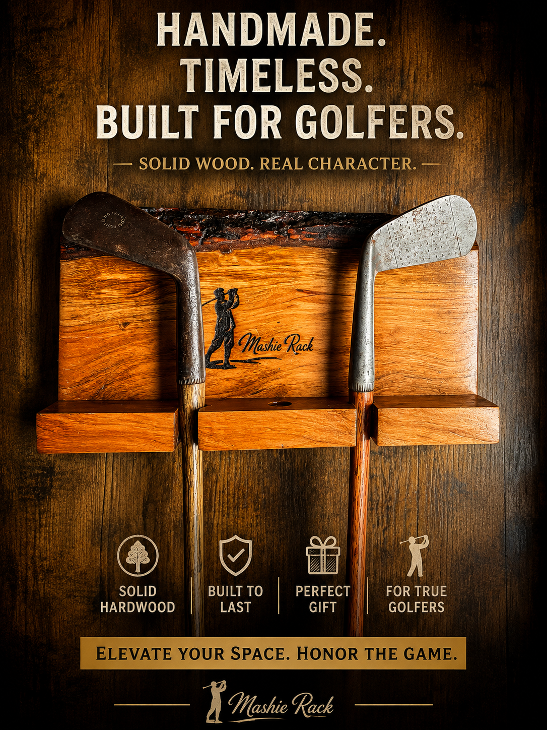 "⭐ LIMITED TIME SALE" Mashie Display w/ 2 Hickory Clubs - Cherry
